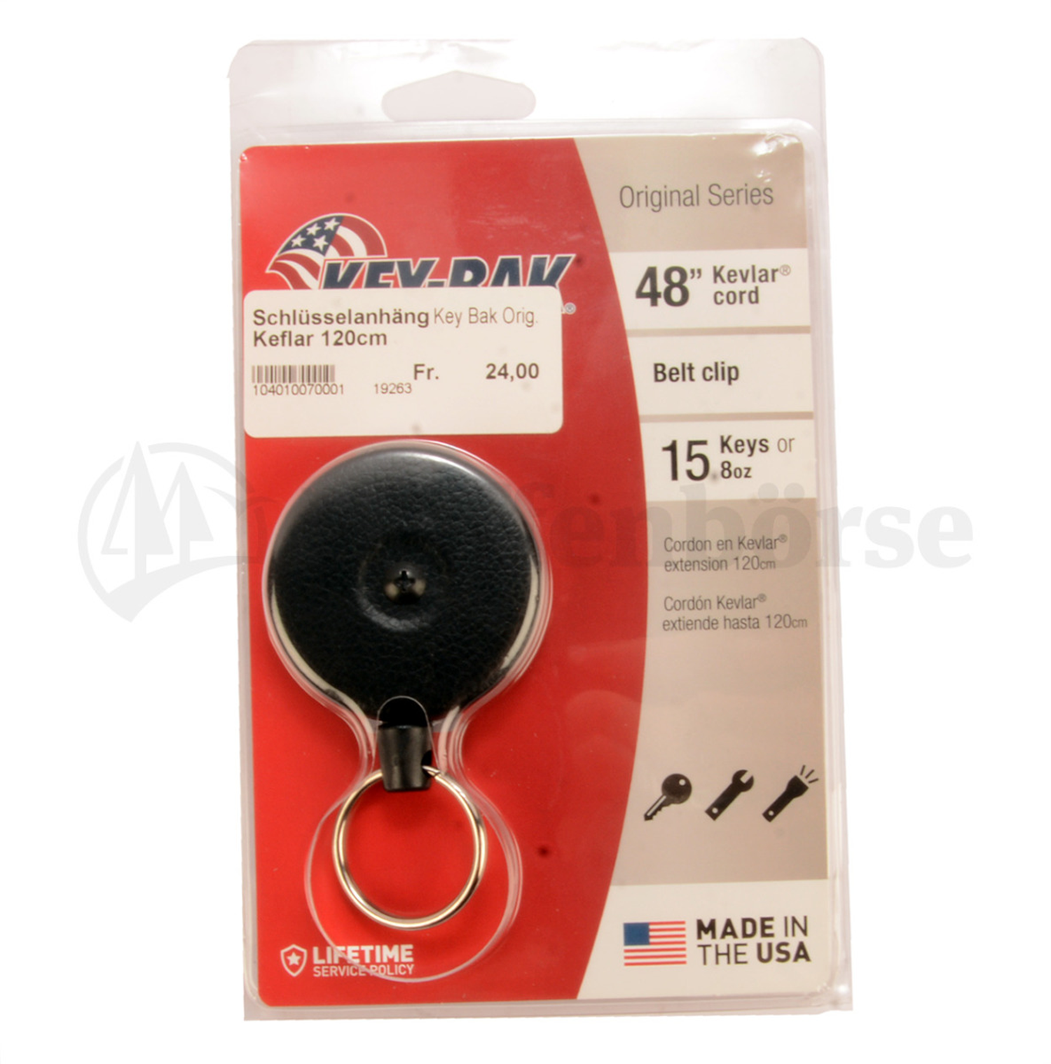 KEY-BAK Schlüsselanhänger mit Kevlarschnur 120cm / Klammer